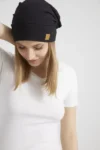 کلاه بافتنی زنانه مشکی، طراحی ویژه با جزئیات بند - مناسب برای چهار فصل، از پارچه پنبه‌ای فوق‌العاده نرم. - 13304