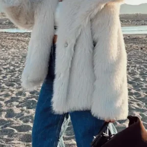 کاپشن پوست مصنوعی به رنگ کرم روشن مدل CON001 - 13122