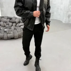 کت چرم وینتج مشکی مردانه سایز بزرگ - 13565