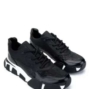 کفش ورزشی و اسنیکرز چرمی طبیعی مشکی مردانه - 13410